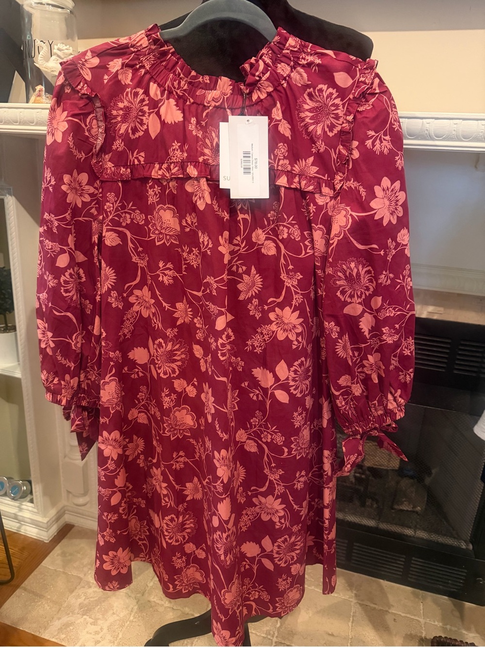 Sugarlips Maroon Floral Ruffle Yoke Dress